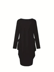Casual Plus Size Women's Cat Print Long Sleeve Dress with Pockets