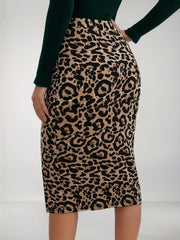 Leopard Print Split Skirt High Waist Bodycon Skirt