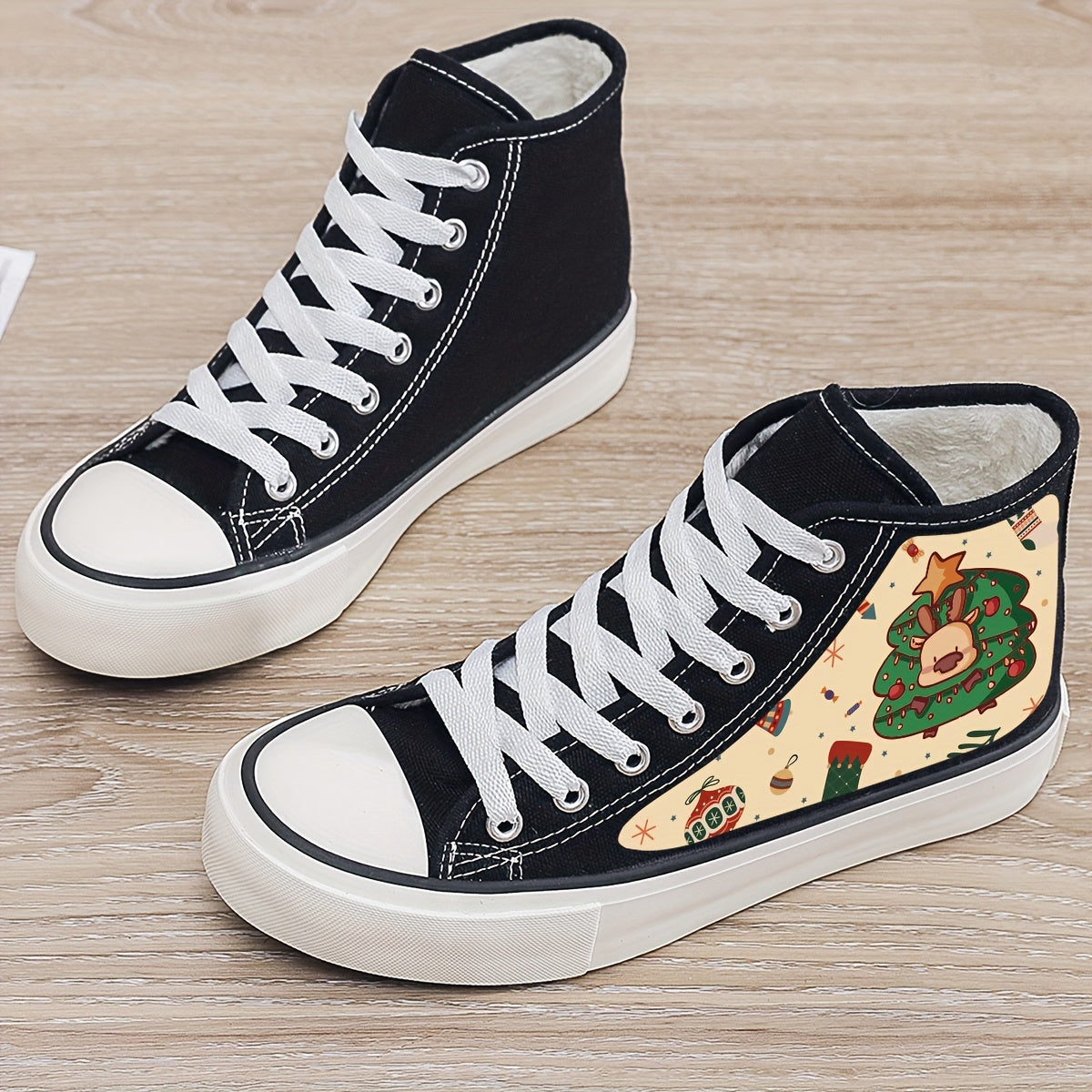 Christmas Tree Print Plush Lined Thermal Sneakers