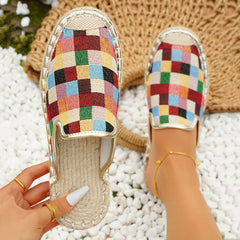 Colorful Plaid Mules Closed Toe Slip On Espadrille Flat Shoes