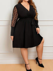 Women's Contrast Dot Mesh Raglan Sleeve Mini Dress