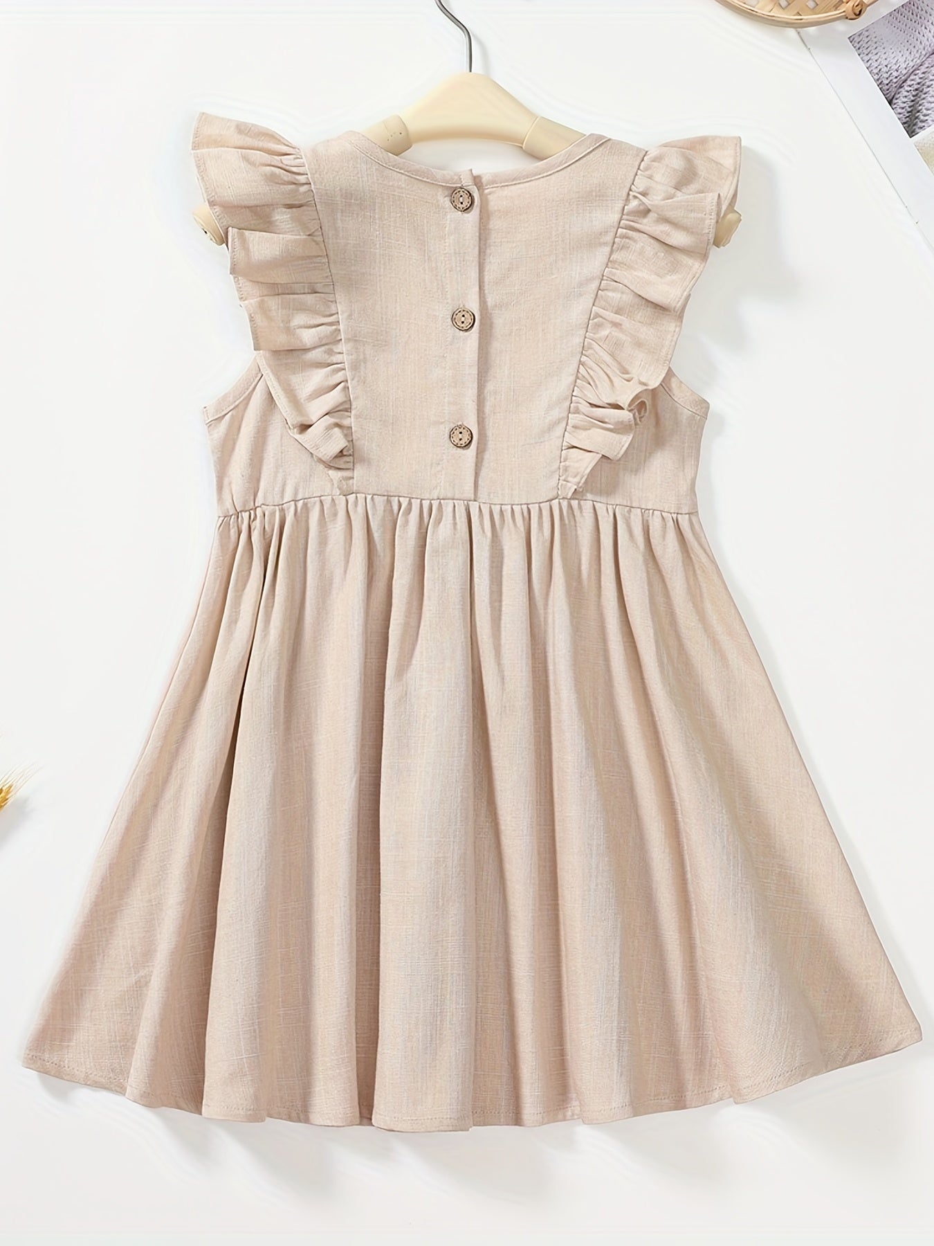 Toddler Girls Sleeveless Pleated Dress Baby Girls Ruffle Trim Casual Dress