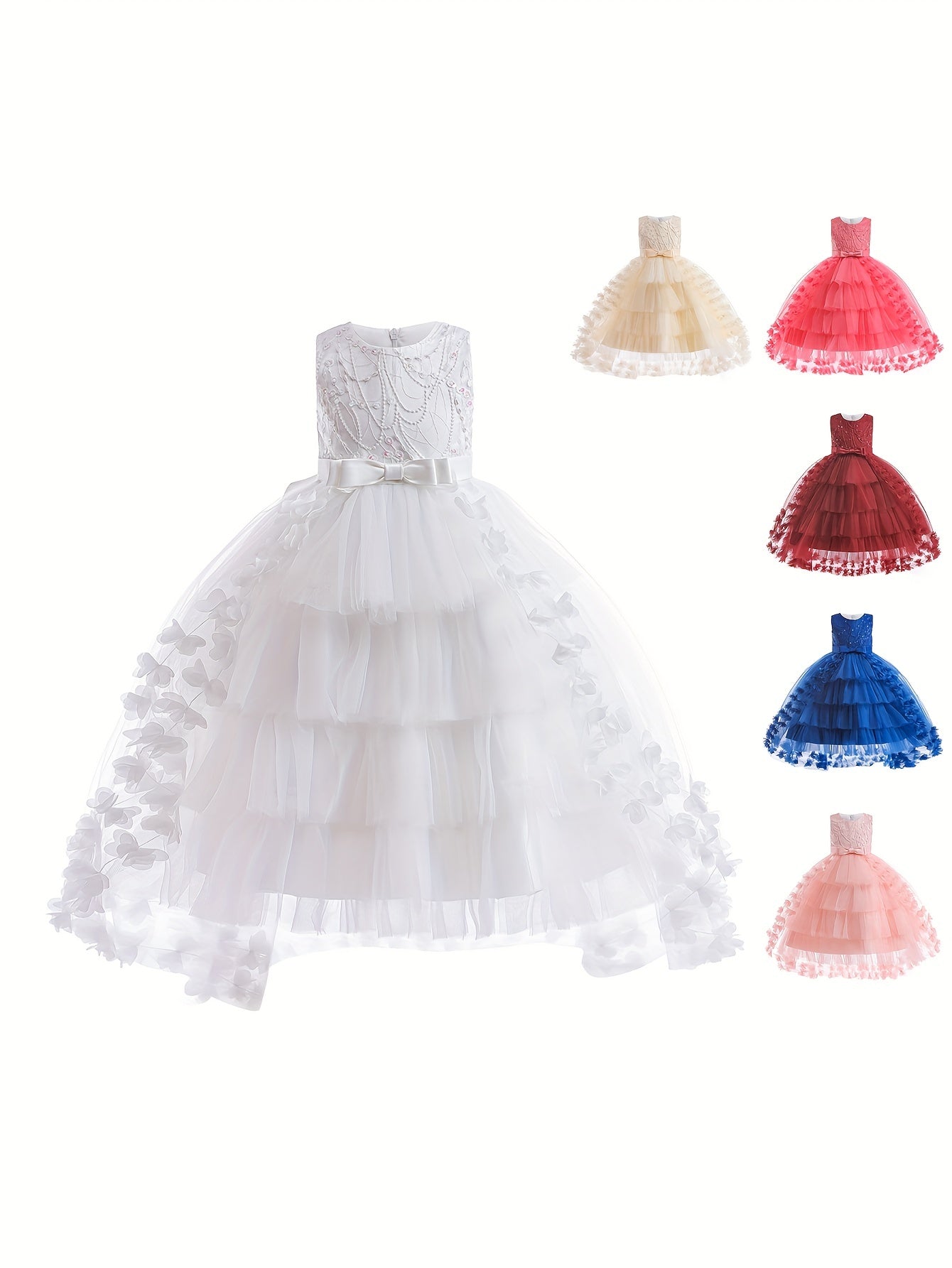Girls Sleeveless Bowknot Dress Skirt Birthday Party Princess Dress