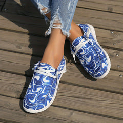 Women's Printed Canvas Lace-Up Sneakers Lightweight Low Top Shoes