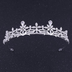 Vintage Silvery Crown Golden Wedding Tiara Rhinestone Crystal