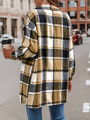 Plaid Flap Pocket Jacket Casual Long Sleeve Jacket Women's Clothing