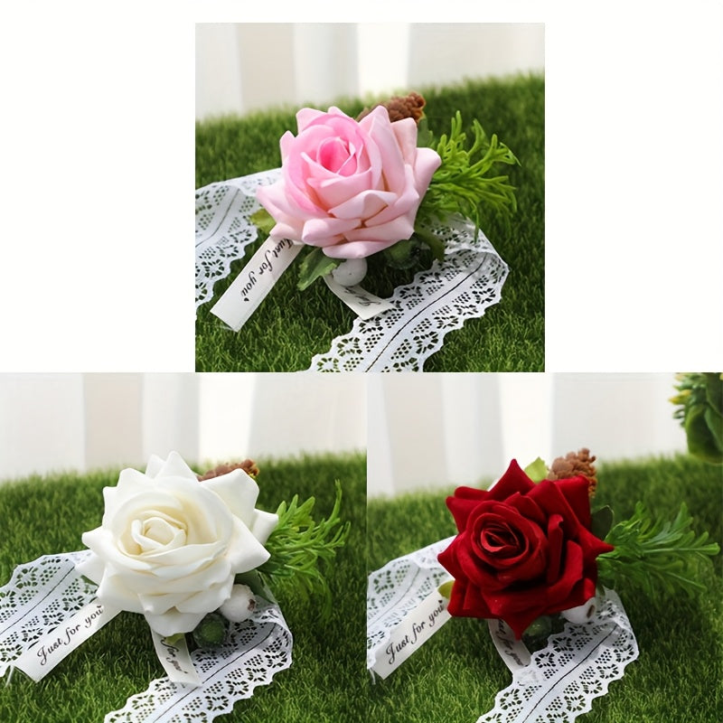 Romantic Wedding Rose Corsage and Boutonniere Set