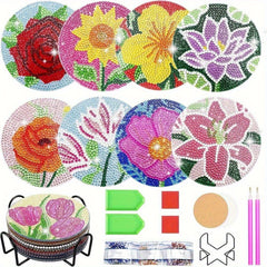 DIY Floral Theme Rhinestone Coasters Set