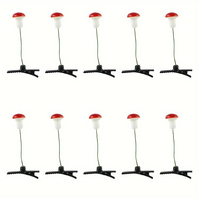 10pcs Red Mushroom Hair Clips Glossy Mixed Colors Antennae Party Favors