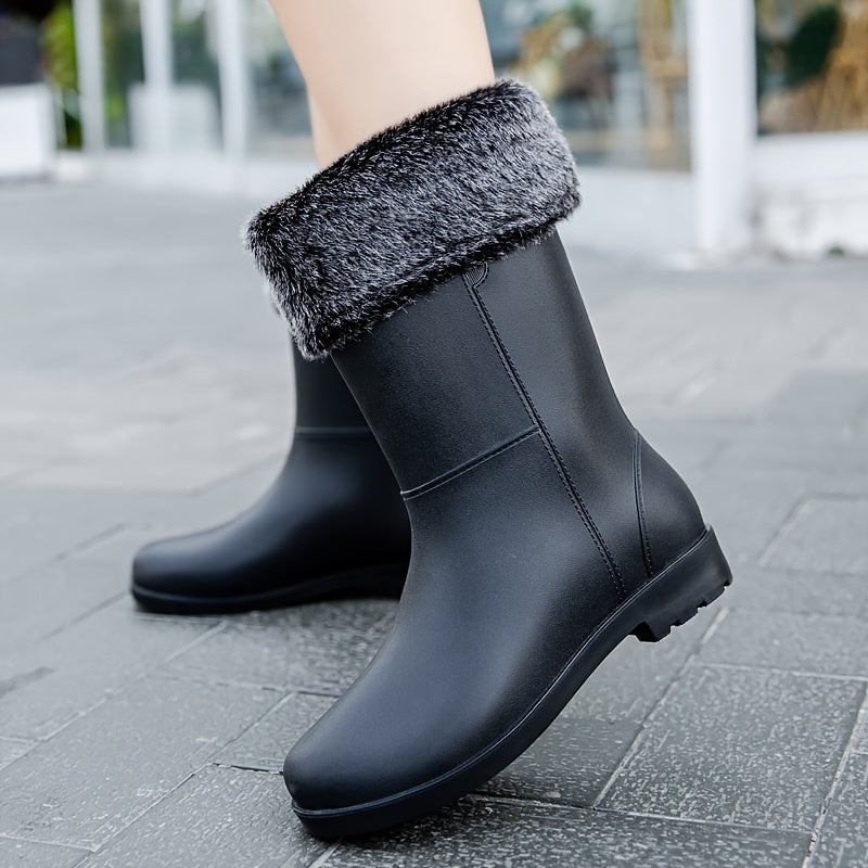 Women's Waterproof High Top Warm Rain Boots Non slip Outdoor Rain Boots