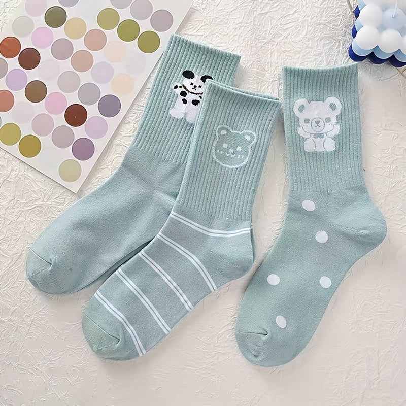 5 Pairs Cute Bear Print Socks for Women