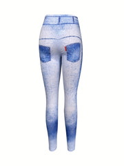 Denim Print Yoga Pants Stretch Leggings Women's Activewear