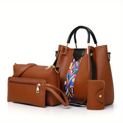 4 Pcs Classic Bag Sets Handbag Shoulder Bag Clutch Wallet Credit Card Holder