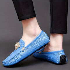 Men's Croc Print Slip On Loafers w/ Metallic Decor