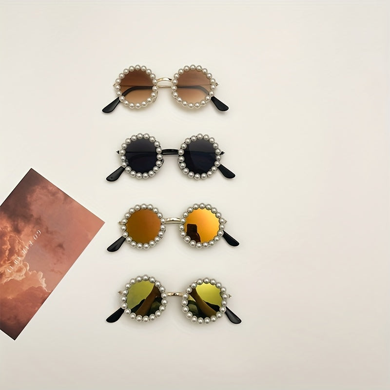 Kids Sun Protection Round Sunglasses with Faux Pearls