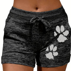 Dog Paw Print Shorts Elastic Waist Summer Women's Clothing