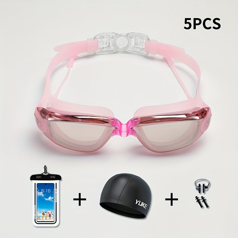 5pcs Adult Electroplated Swimming Goggles With Earbuds