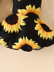 Baby Girl Ruffle Romper Sunflower Print Outfit Set