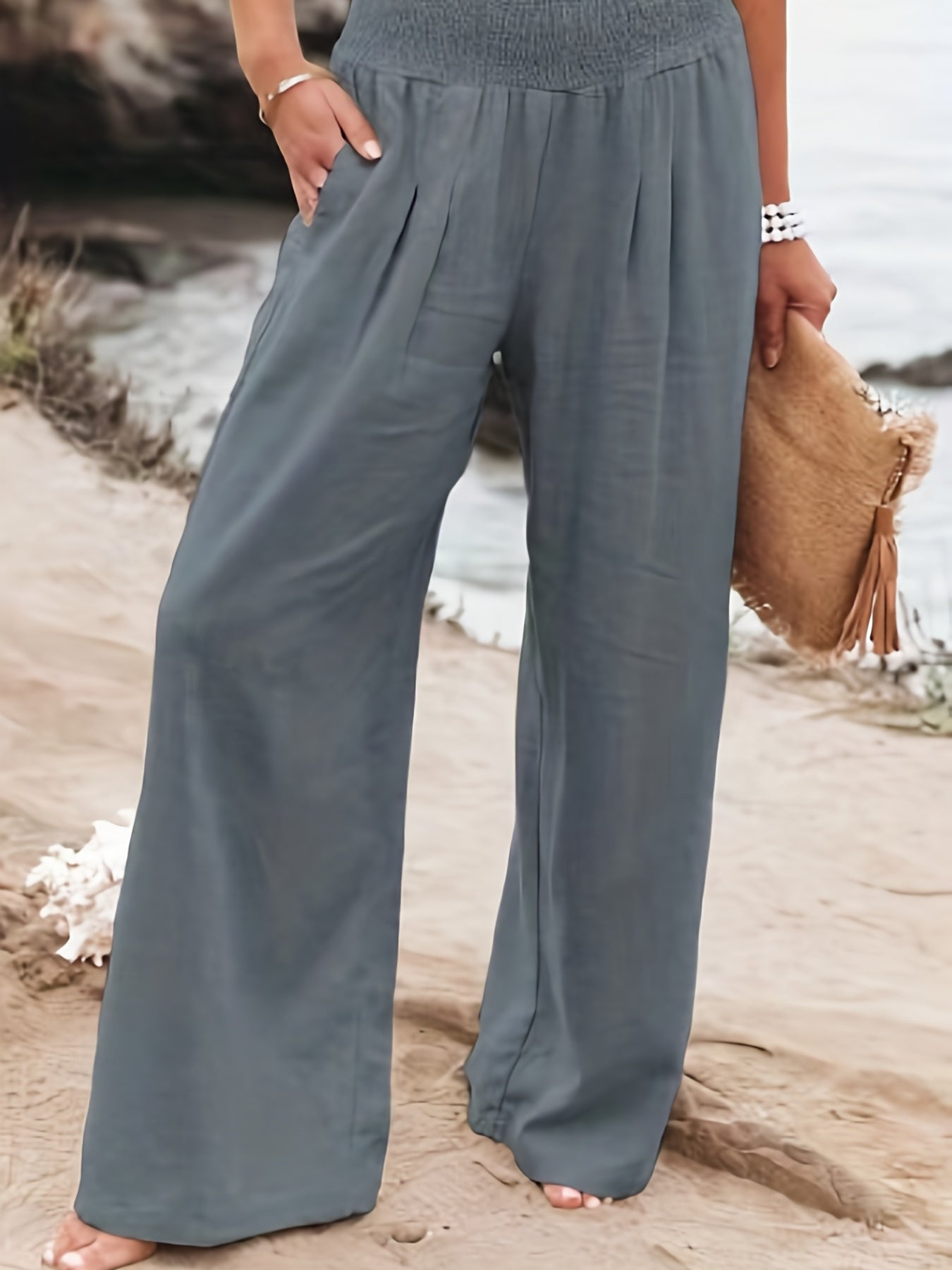 Smocked Wide Leg Pants Loose Casual Pants Spring Summer