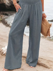Smocked Wide Leg Pants Loose Casual Pants Spring Summer
