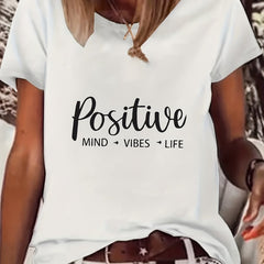 Women's Slogan Print T-shirt Crew Neck Short Sleeve Casual Top