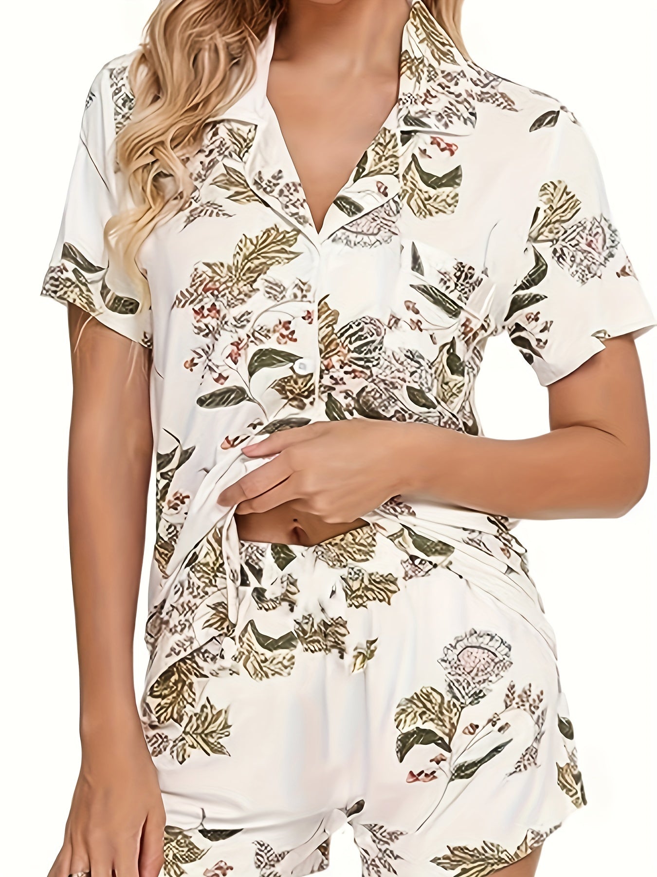 Women's Plus Floral Pajama Set Short Sleeve & Shorts Two Piece
