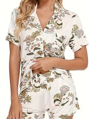 Women's Plus Floral Pajama Set Short Sleeve & Shorts Two Piece