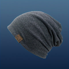 Label Patch Slouchy Beanie Lightweight Skull Cap Elastic Knit Hat