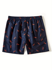 Crayfish Pattern Print Men s Swim Trunks Quick Dry Drawstring Beach Shorts