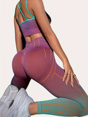 Ombre Fitness Suit Spaghetti Crop Top & High Waist Pant Set