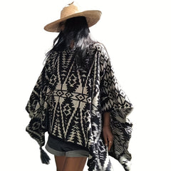 Boho Sunproof Tassel Cape Casual Outdoor Travel Shawl For Women
