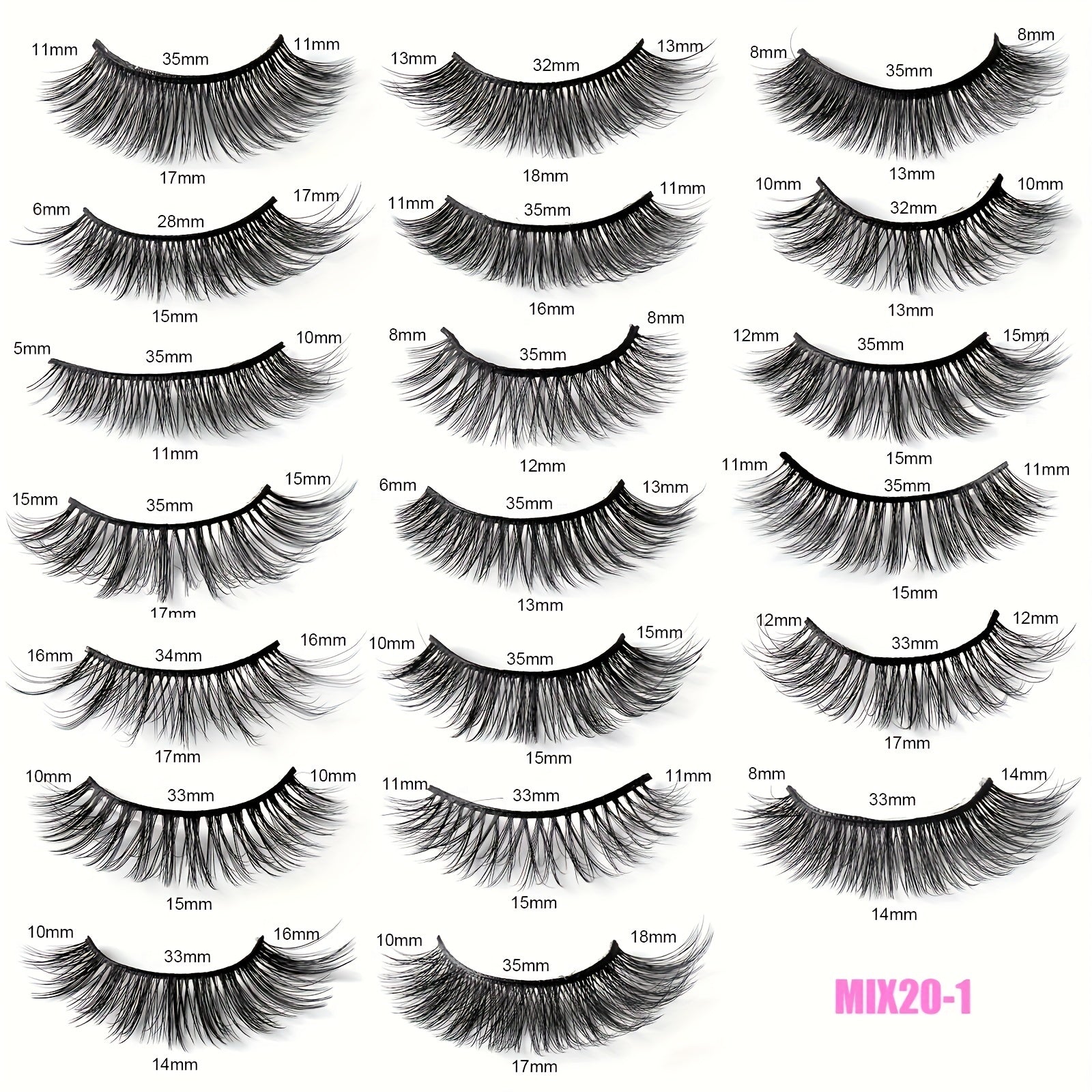 20 Pairs False Eyelashes Natural Fluffy Thick Full Strip Lash Mix Styles