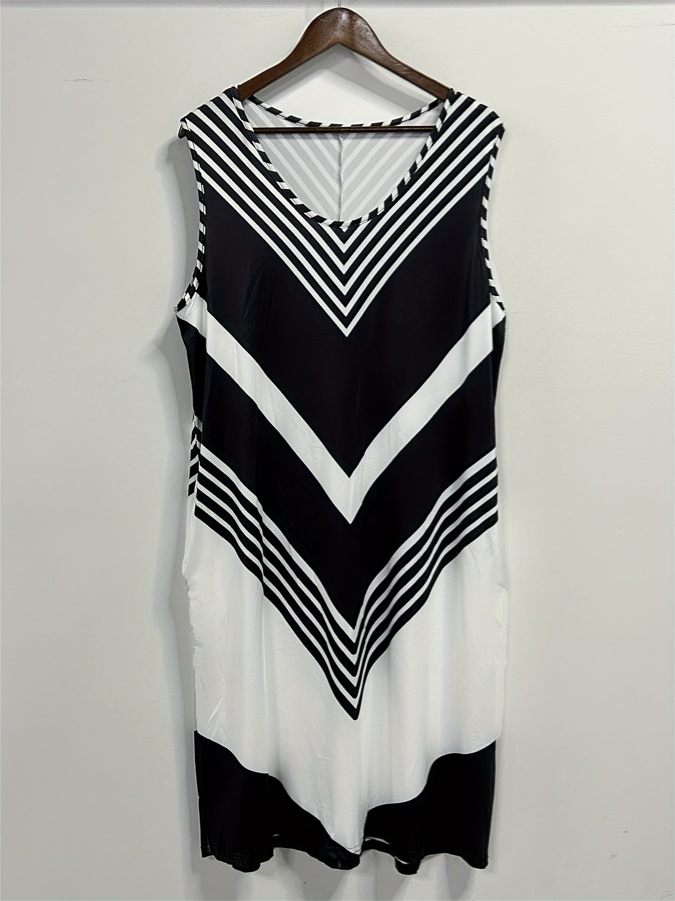 Stripe Print Tank Dress With Pockets