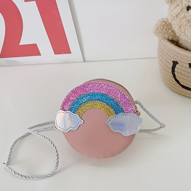 Kids Mini Round Crossbody Bag Rainbow Coin Purse for Girls