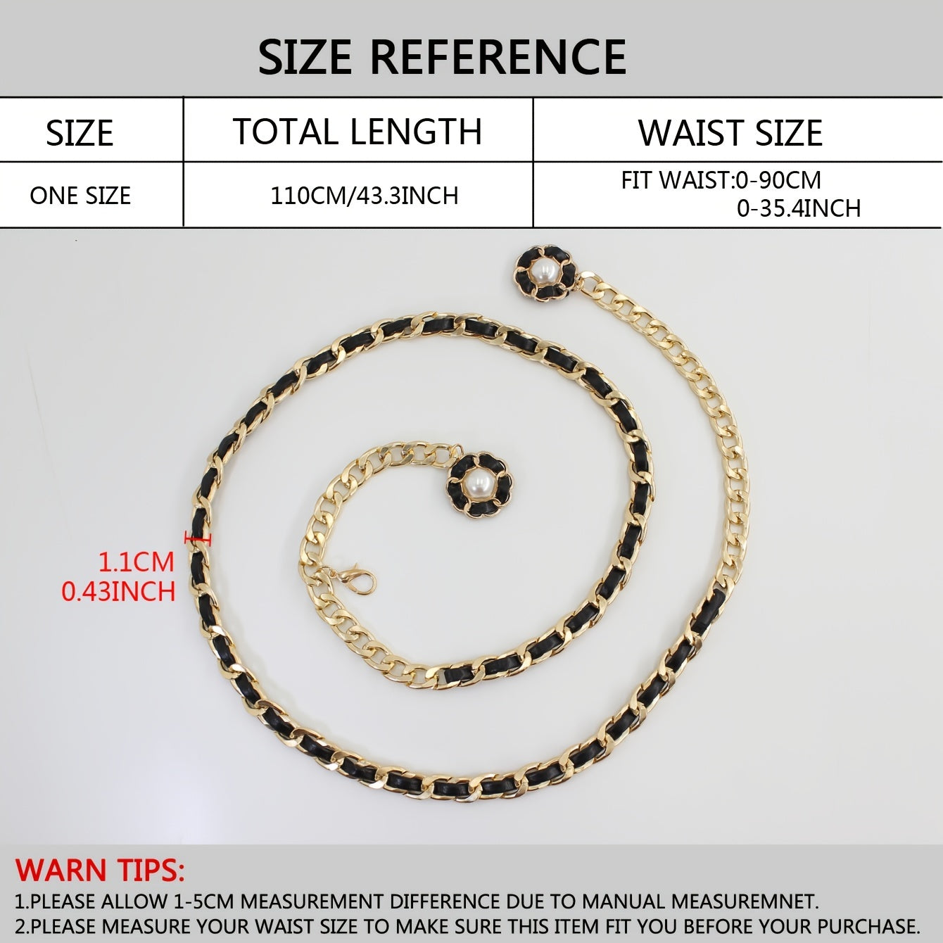 Women's Golden Waist Chain Faux Pearl Flower Pendant Dress Chain