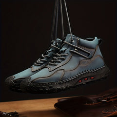 Men's PU Leather Lace-up Sneakers Comfortable Casual Walking Shoes