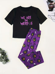 Gothic Pajama Set Women's Pumpkin Bat Print Shorts