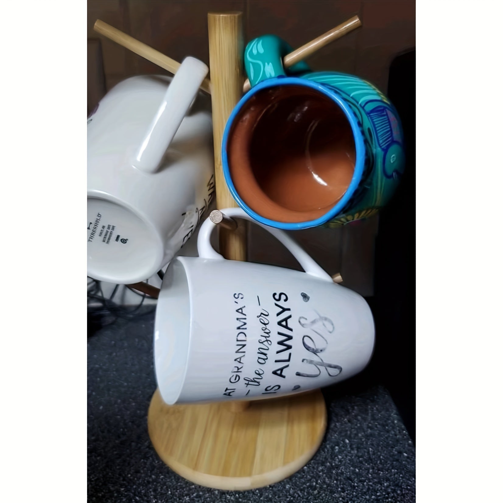 Bamboo Cup Storage Rack for Home Kitchen and Coffee Bar Decor