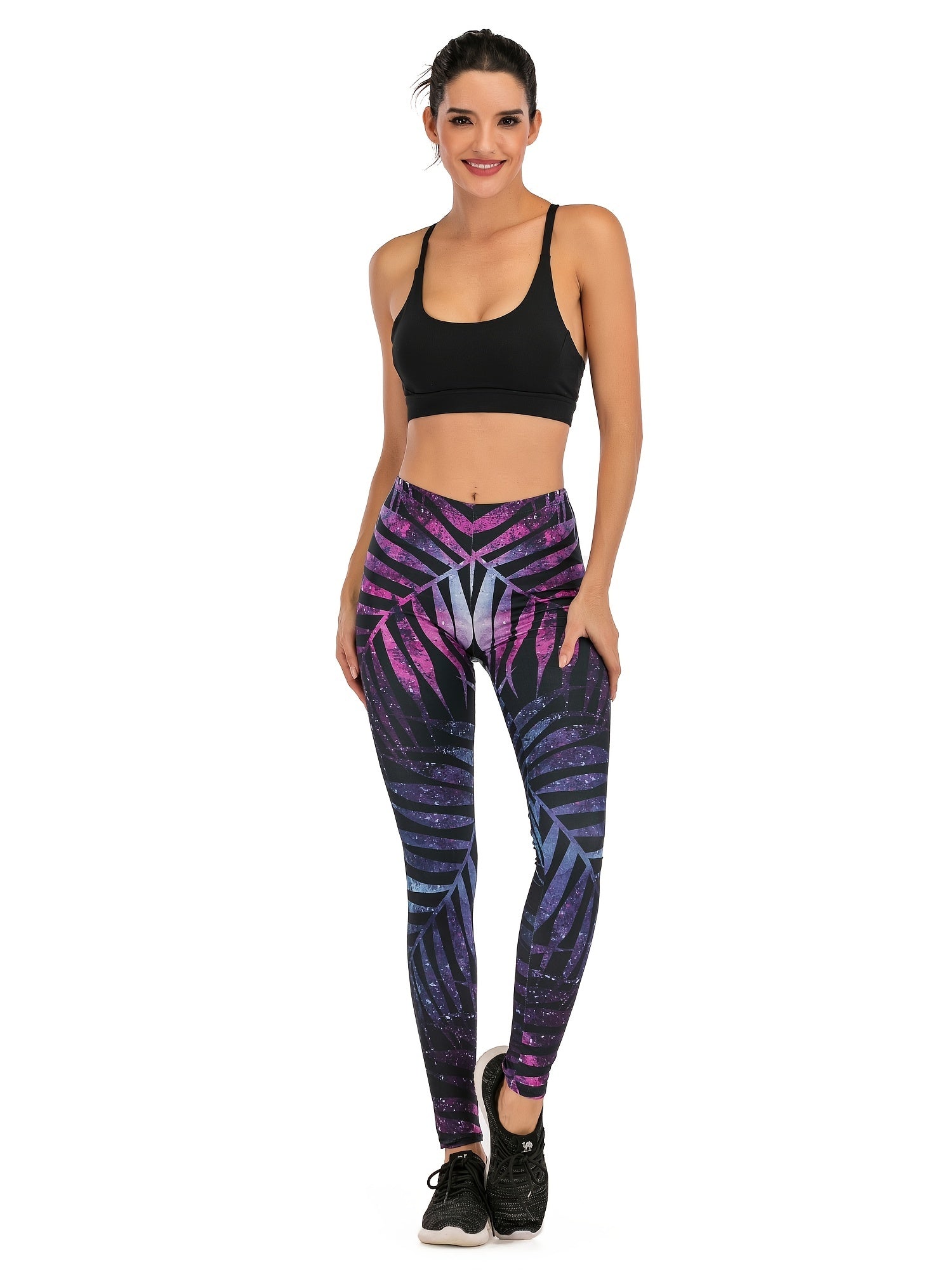 Fluorescent Tree Branch Print Leggings High Waist Slim Leggings