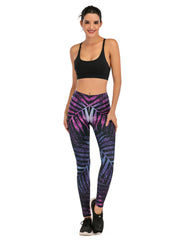 Fluorescent Tree Branch Print Leggings High Waist Slim Leggings