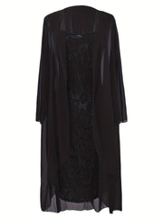 Long Cardigan & Lace Party Dress Set