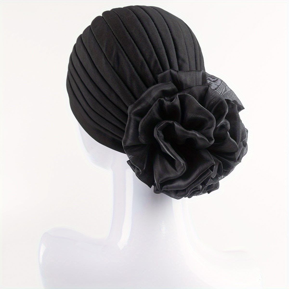 Pleated Mesh Flower Turban Head Wrap Bandana Chemo Cap