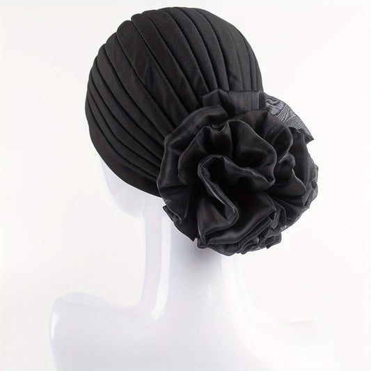 Pleated Mesh Flower Turban Head Wrap Bandana Chemo Cap