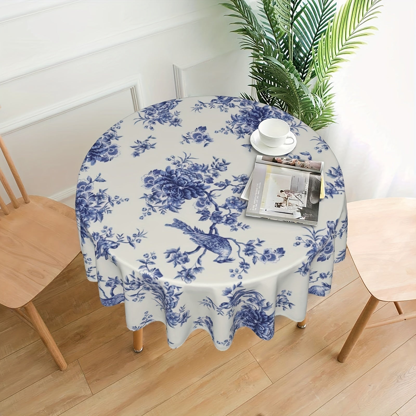 Colorful Bird Round Tablecloth Bohemian Design Stain/Water/Wrinkle Resistant