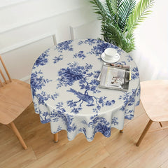 Colorful Bird Round Tablecloth Bohemian Design Stain/Water/Wrinkle Resistant