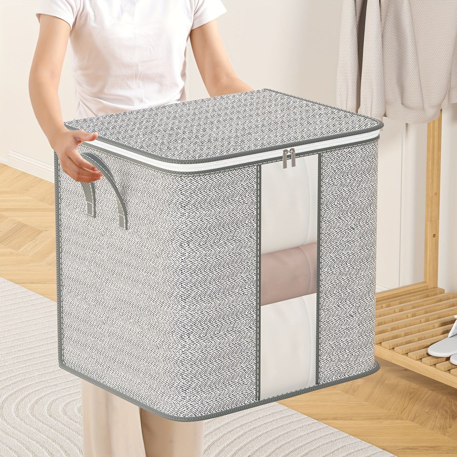 1pc Clothes Storage Bag With Handles & Window Non Woven Fabric Clothes Bag