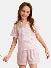 Girls Flowers Pajamas Set Short Sleeve Top & Shorts Sleepwear