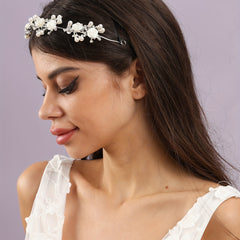 Pearl Bridal Headband Flower Hair Hoop for Wedding