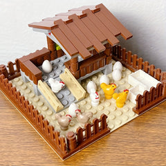 IDEAMOC Farm Animal Building Blocks Set Chicken Coop Rabbit & Bird Figures