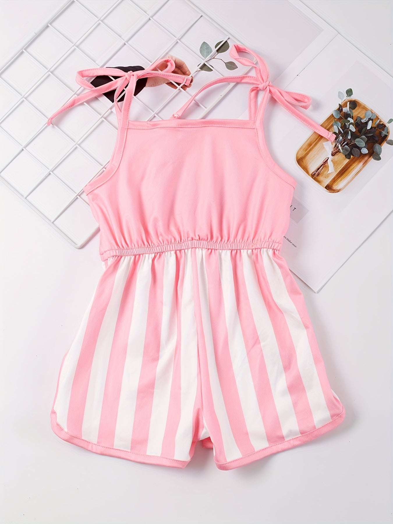 Toddler Girls Stripe Bow Cami Rompers Jumpsuits for Beach Vacation